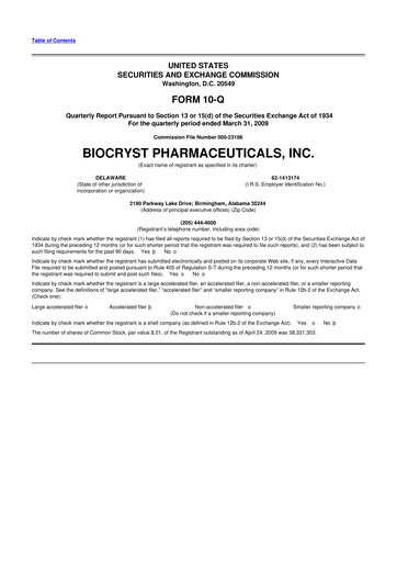 Thumbnail BioCryst Pharmaceuticals
 10-Q Quarterly Report FY 