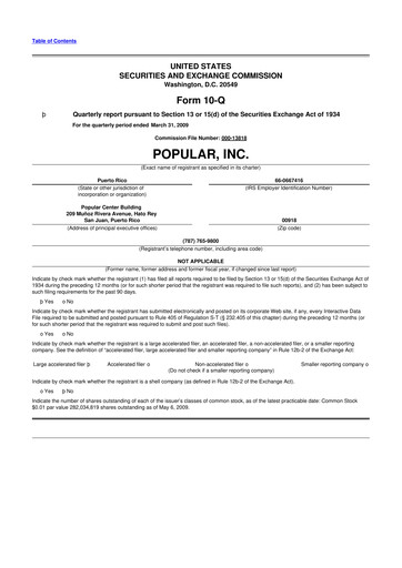 Thumbnail Popular, Inc. (Banco Popular de Puerto Rico) 10-Q Quarterly Report FY 