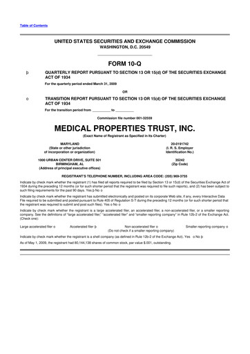 Thumbnail Medical Properties Trust
 10-Q Quarterly Report FY 