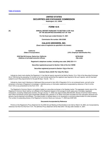 Thumbnail Calavo Growers
 10-K Annual Report 2001