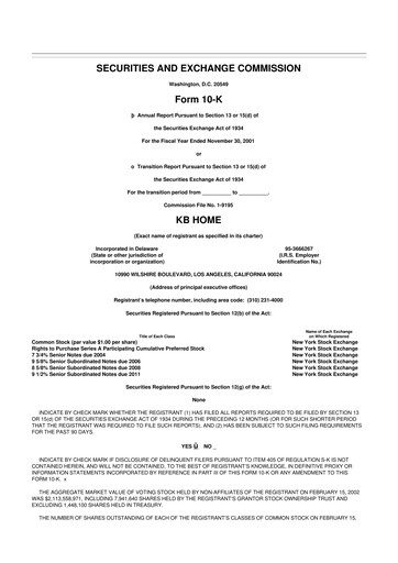 Thumbnail KB Home
 10-K Annual Report 2001