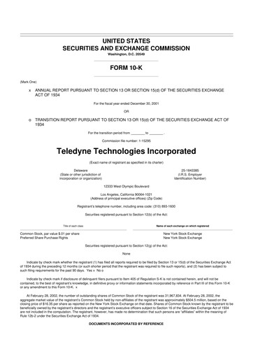 Thumbnail Teledyne Technologies 10-K Annual Report 2001