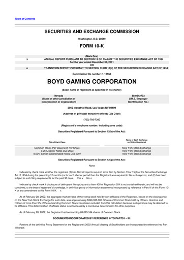 Thumbnail Boyd Gaming
 10-K Annual Report 2001