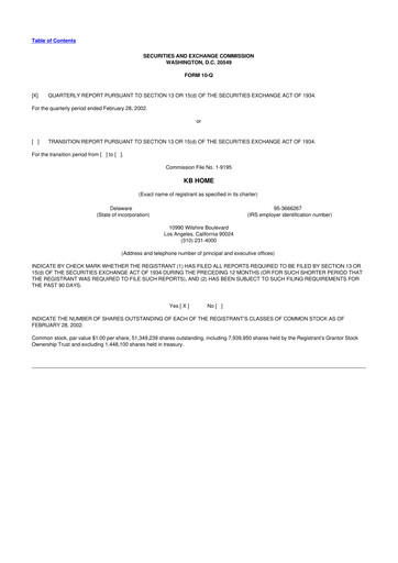 Thumbnail KB Home
 10-Q Quarterly Report FY 