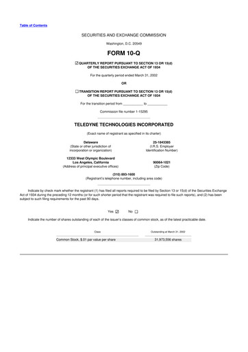 Thumbnail Teledyne Technologies 10-Q Quarterly Report FY 