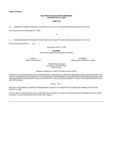 Thumbnail KB Home
 10-Q Quarterly Report FY 