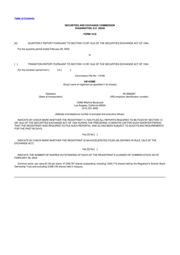 Thumbnail KB Home
 10-Q Quarterly Report FY 