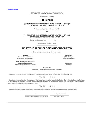 Thumbnail Teledyne Technologies 10-Q Quarterly Report FY 