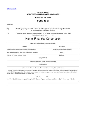 Thumbnail Hanmi Financial 10-Q Quarterly Report FY 