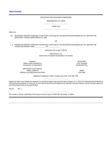 Thumbnail Jakks Pacific
 10-Q Quarterly Report FY 
