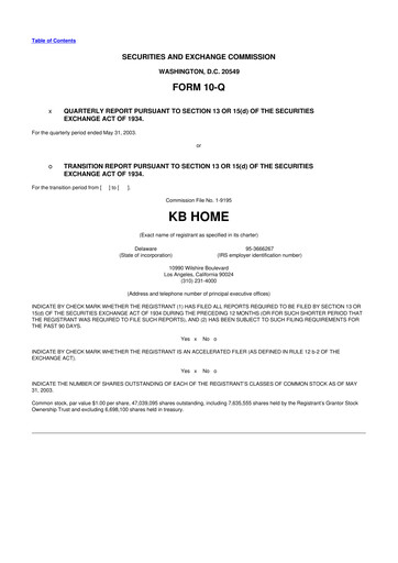 Thumbnail KB Home
 10-Q Quarterly Report FY 