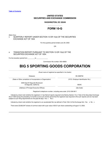 Thumbnail Big 5 Sporting Goods 10-Q Quarterly Report FY 