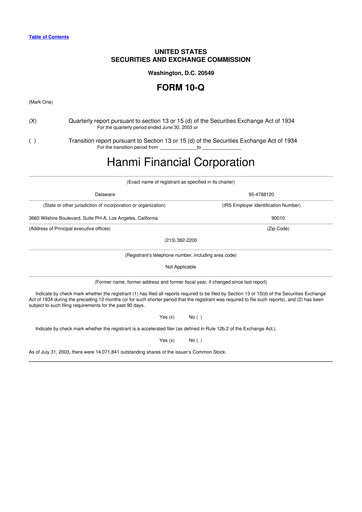 Thumbnail Hanmi Financial 10-Q Quarterly Report FY 