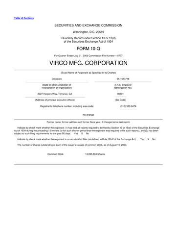 Thumbnail Virco Manufacturing 10-Q Quarterly Report FY 