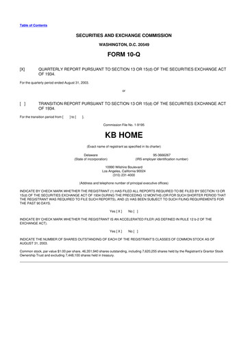 Thumbnail KB Home
 10-Q Quarterly Report FY 