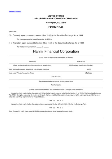 Thumbnail Hanmi Financial 10-Q Quarterly Report FY 