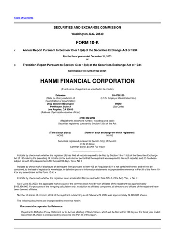 Thumbnail Hanmi Financial 10-K Annual Report 