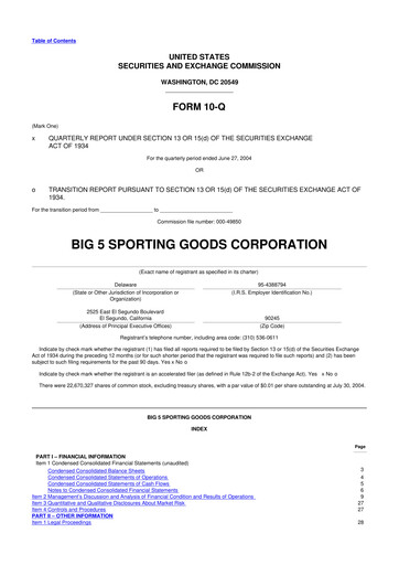 Thumbnail Big 5 Sporting Goods 10-Q Quarterly Report FY 