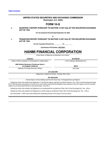 Thumbnail Hanmi Financial 10-Q Quarterly Report FY 