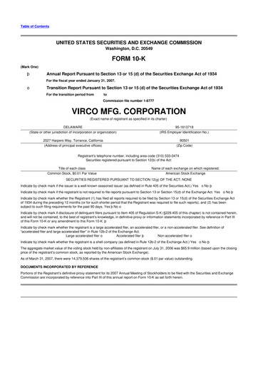 Thumbnail Virco Manufacturing 10-K Annual Report 