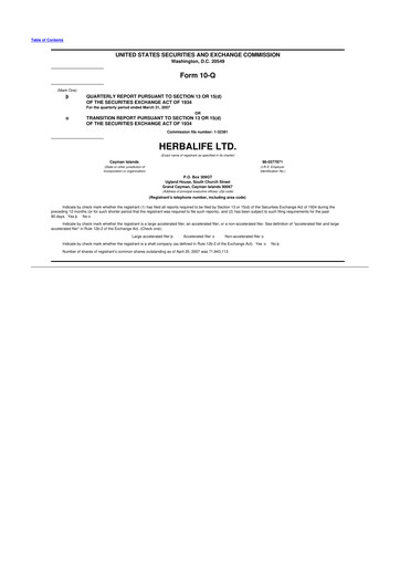 Thumbnail Herbalife 10-Q Quarterly Report FY 