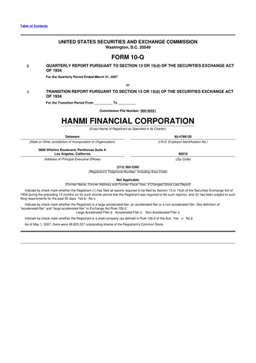 Thumbnail Hanmi Financial 10-Q Quarterly Report FY 