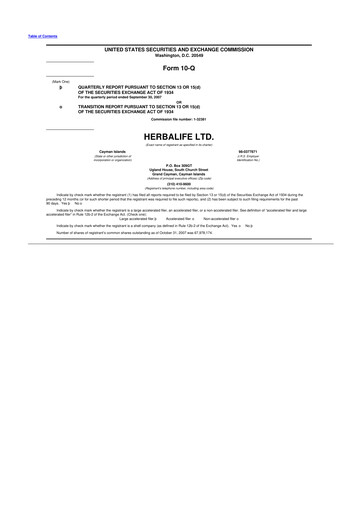 Thumbnail Herbalife 10-Q Quarterly Report FY 