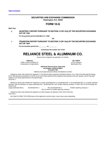 Thumbnail Reliance


 10-Q Quarterly Report FY 