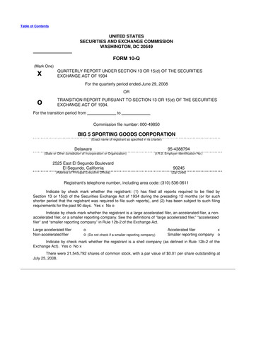 Thumbnail Big 5 Sporting Goods 10-Q Quarterly Report FY 