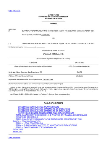 Thumbnail Williams-Sonoma 10-Q Quarterly Report FY 