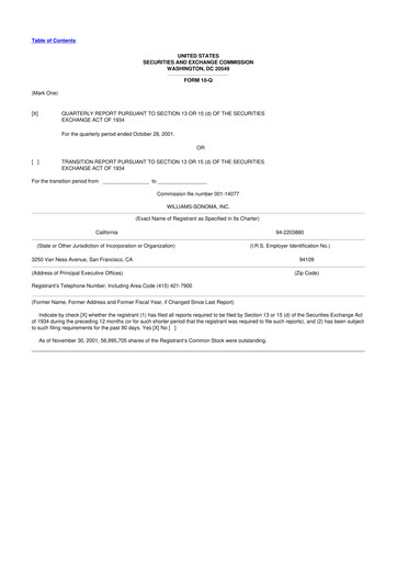 Thumbnail Williams-Sonoma 10-Q Quarterly Report FY 