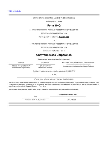 Thumbnail Chevron 10-Q Quarterly Report FY 