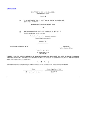 Thumbnail SkyWest 10-Q Quarterly Report FY 