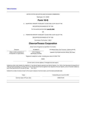 Thumbnail Chevron 10-Q Quarterly Report FY 