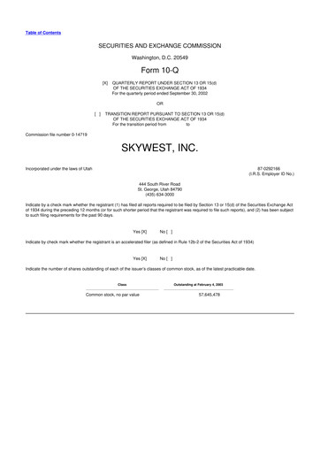 Thumbnail SkyWest 10-Q Quarterly Report FY 