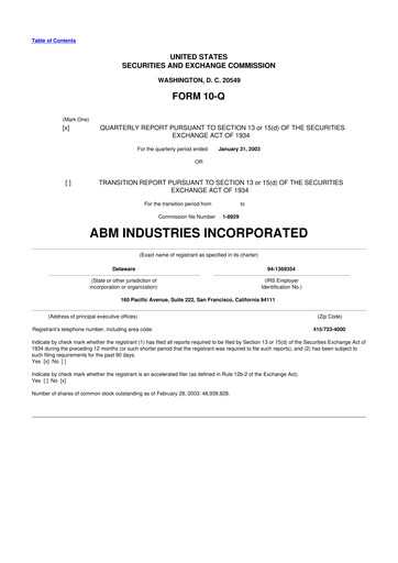 Thumbnail ABM Industries
 10-Q Quarterly Report FY 