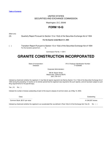 Thumbnail Granite Construction
 10-Q Quarterly Report FY 