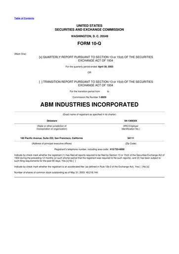 Thumbnail ABM Industries
 10-Q Quarterly Report FY 