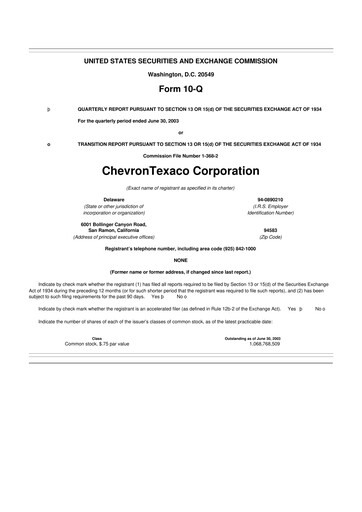 Thumbnail Chevron 10-Q Quarterly Report FY 
