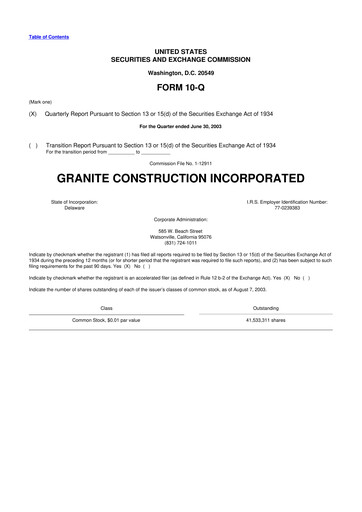 Thumbnail Granite Construction
 10-Q Quarterly Report FY 
