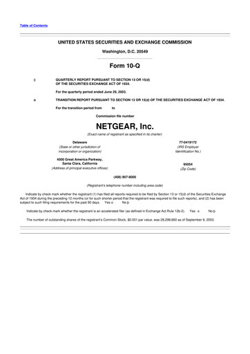 Miniature NETGEAR 10-Q Rapport trimestriel  