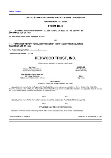 Vorschaubild Redwood Trust 10-Q Quartalsbericht  