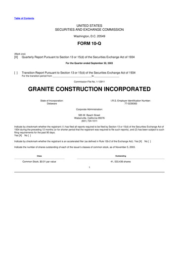 Thumbnail Granite Construction
 10-Q Quarterly Report FY 