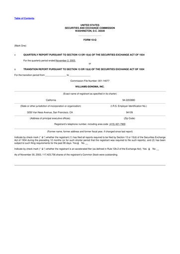 Thumbnail Williams-Sonoma 10-Q Quarterly Report FY 