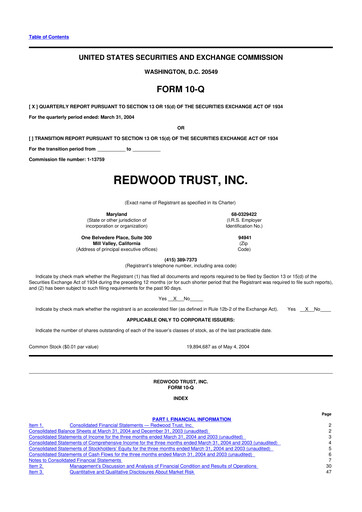 Vorschaubild Redwood Trust 10-Q Quartalsbericht  