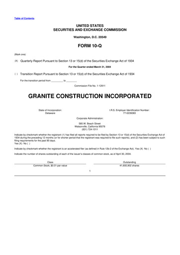 Thumbnail Granite Construction
 10-Q Quarterly Report FY 