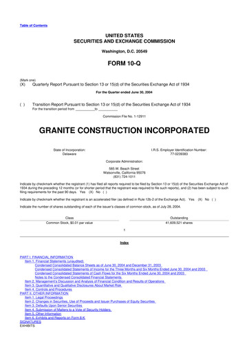 Thumbnail Granite Construction
 10-Q Quarterly Report FY 