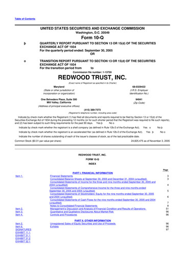 Vorschaubild Redwood Trust 10-Q Quartalsbericht  
