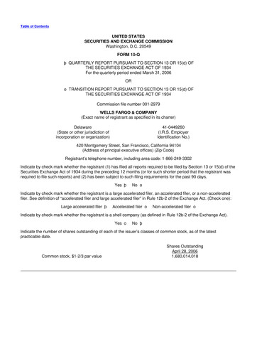 Vorschaubild Wells Fargo 10-Q Quartalsbericht  