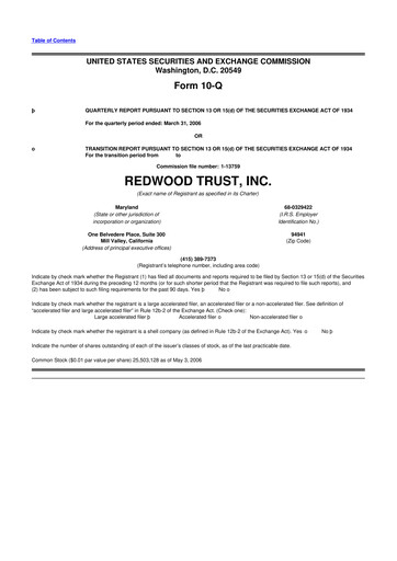 Vorschaubild Redwood Trust 10-Q Quartalsbericht  